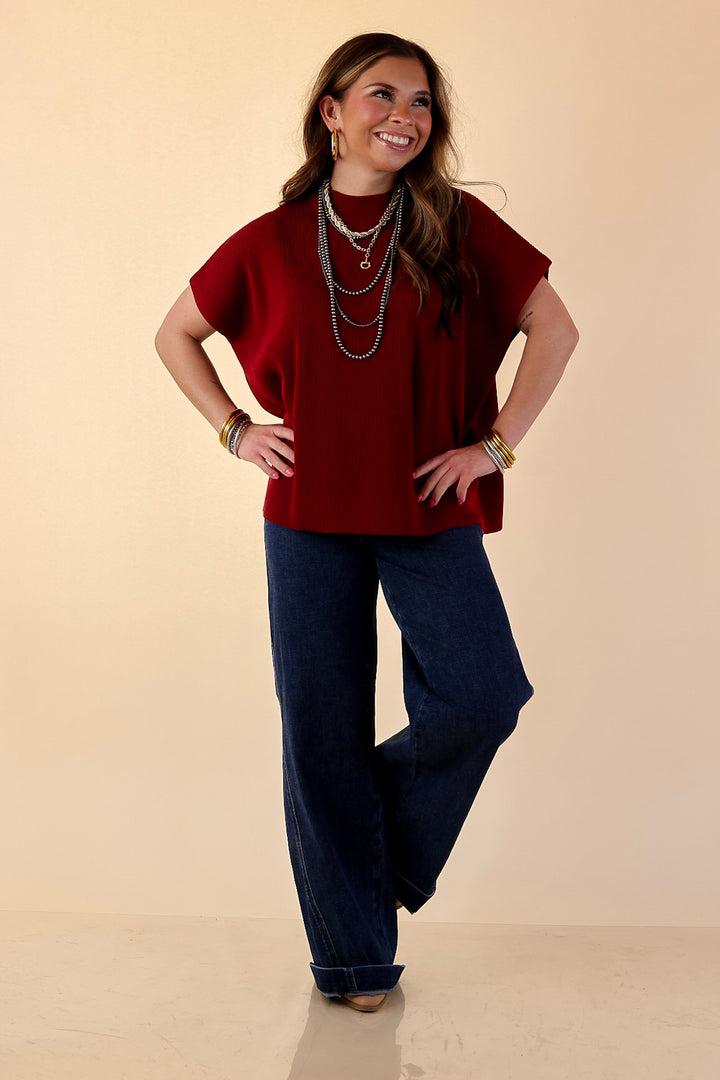 Always in Style Short Sleeve Mock Neck Top in Maroon