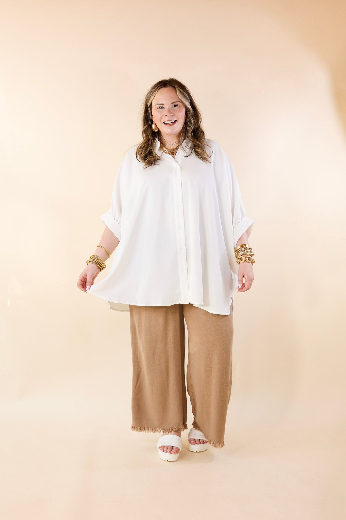 Right On Cue Elastic Waistband Cropped Pants with Frayed Hem in Mocha Brown - Giddy Up Glamour Boutique