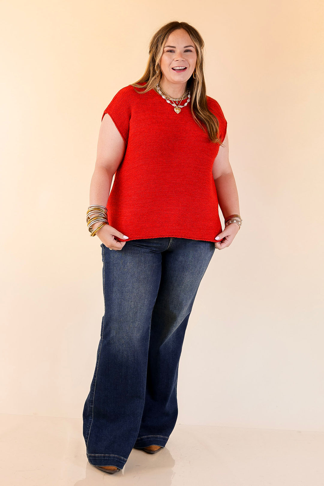 Forever Favorite Oversized Crew Neck Sweater Vest in Ruby Red