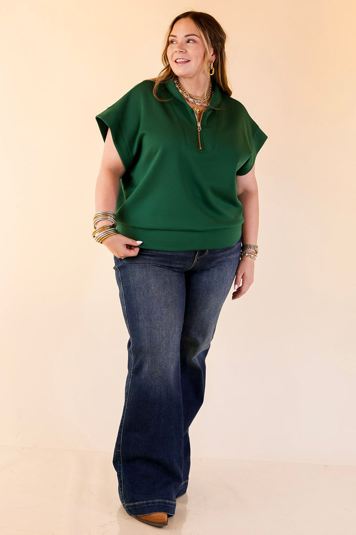 Top Priority Half Zip Collared Scuba Top in Hunter Green