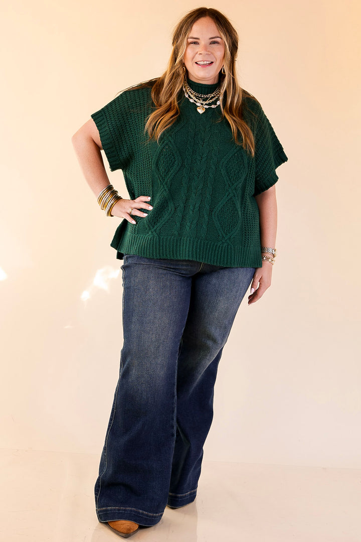 Mud Pie | Claude Oversized Cable Knit Dropped Shoulder Sweater in Forest Green