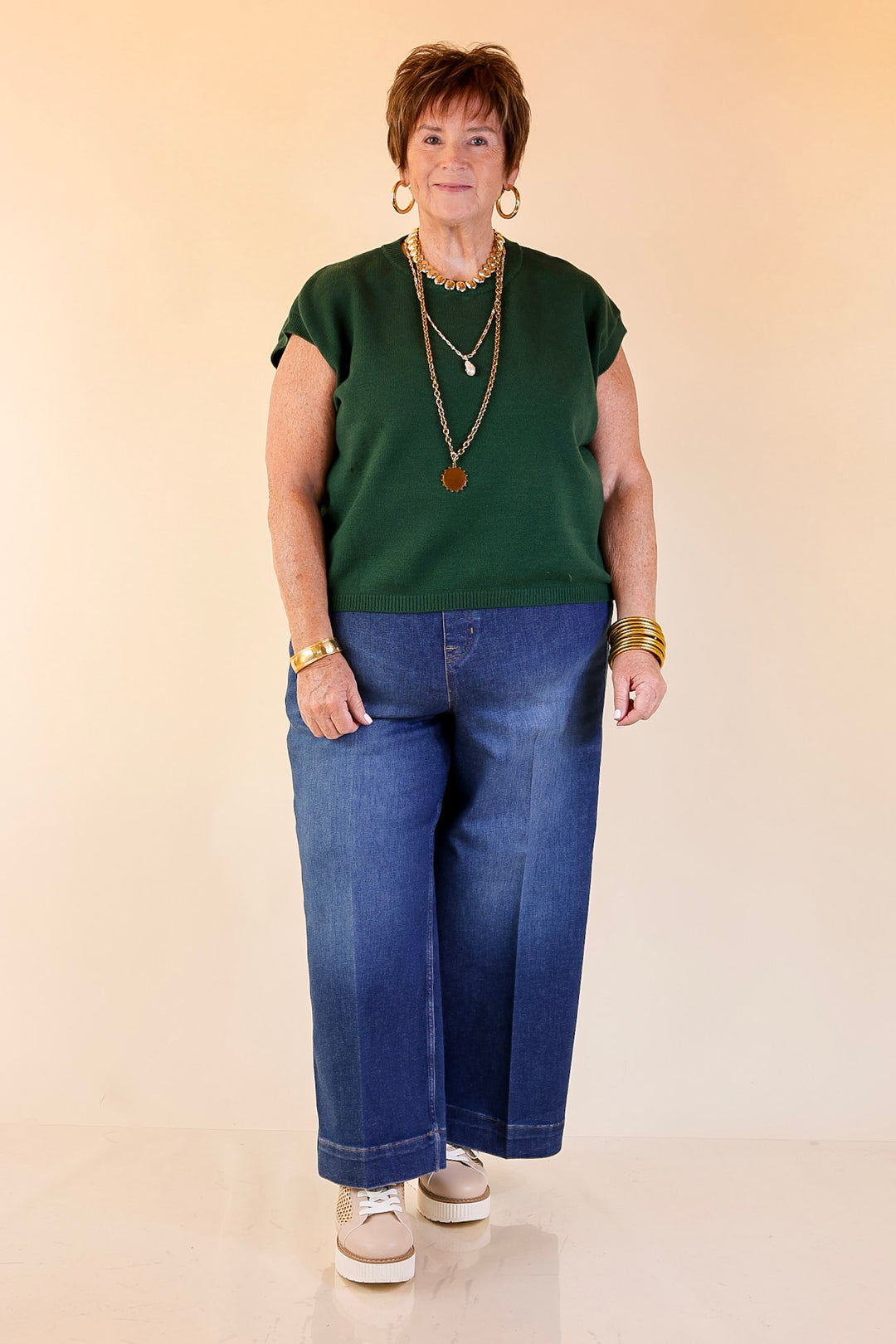 Effortlessly Yours Short Sleeve Oversized Sweater in Forest Green