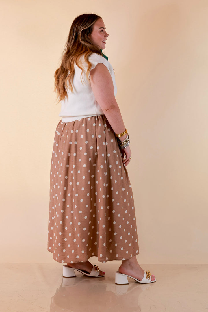 Two Ways to Charm Polka Dot Spaghetti Strap Dress Set with Detachable Ivory Top in Taupe