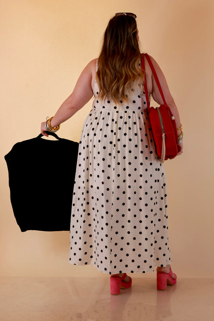 Two Ways to Charm Polka Dot Spaghetti Strap Dress Set with Detachable Black Top in Cream