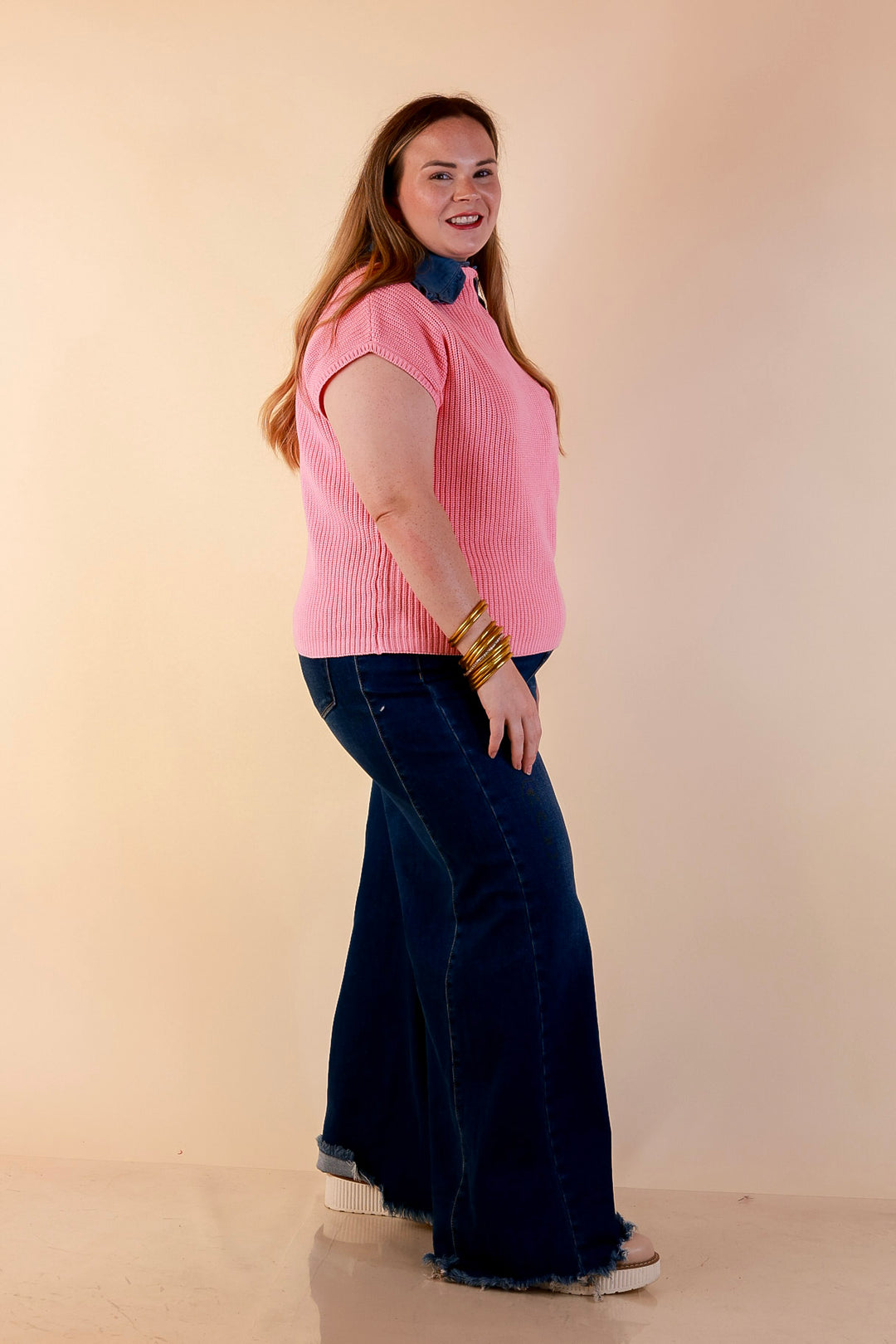 Repeat Ready Cap Sleeve Sweater with Front Pocket in Pink