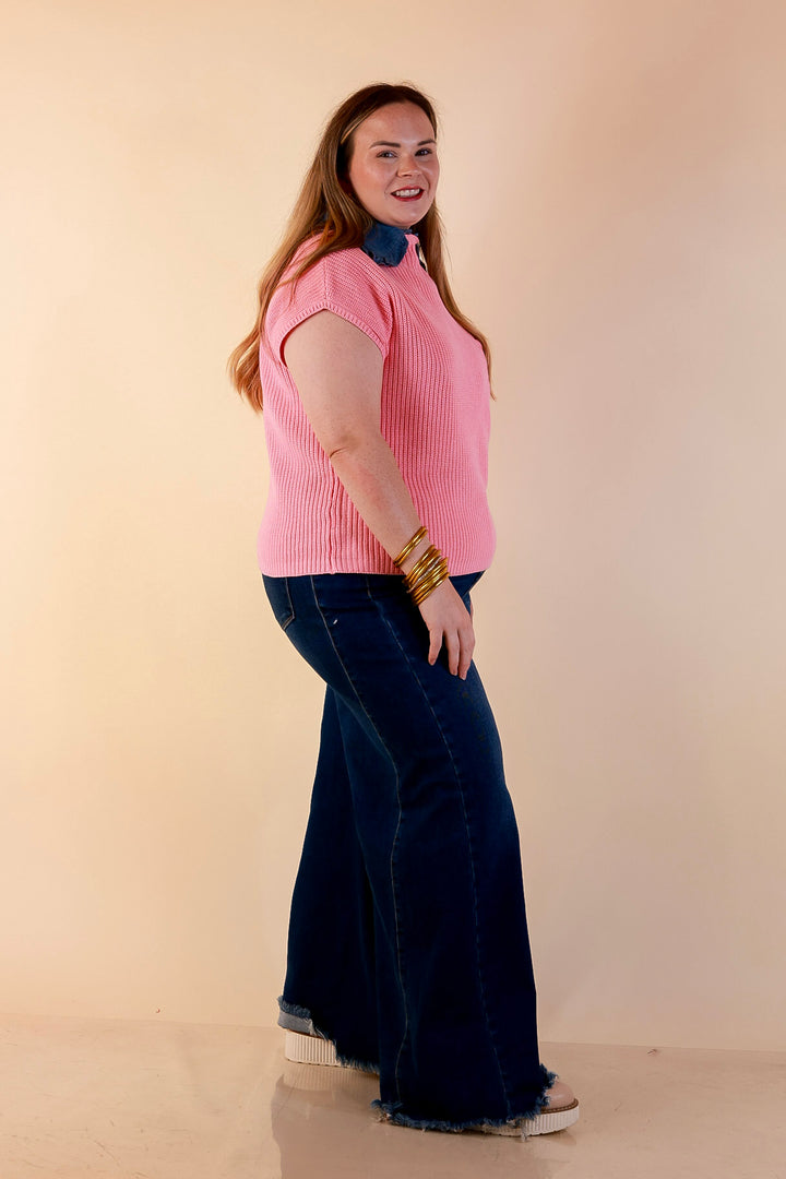 Repeat Ready Cap Sleeve Sweater with Front Pocket in Pink