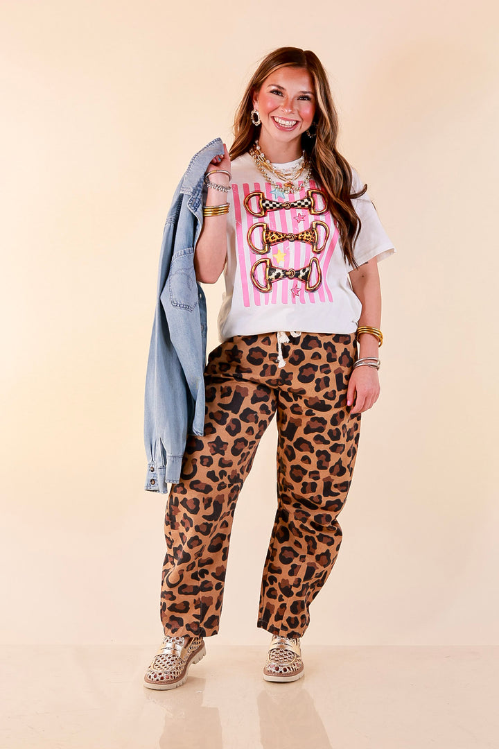 Bit of Charm Horse Bit Printed Short Sleeve Graphic Tee with Stripes and Star Detailing in White