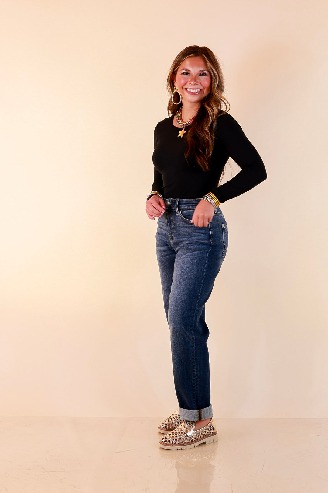 Judy Blue | Keep it Simple Billie Boyfriend Denim Jeans in True Indigo Dark Wash