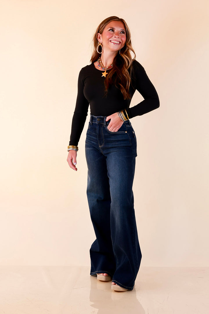 Judy Blue | Lasting Impression Lux Retro Wide Leg Jeans in Dark Twilight Blue Wash