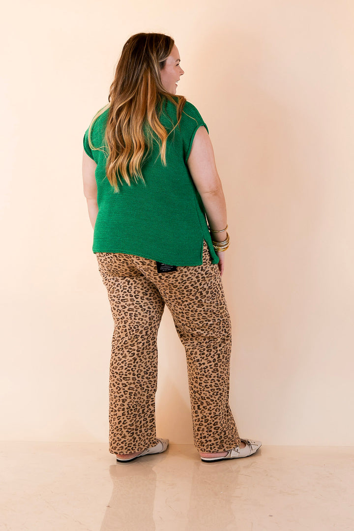 Risen | Effortlessly Wild Leopard Print Cropped Slim Straight Jeans in Camel Brown
