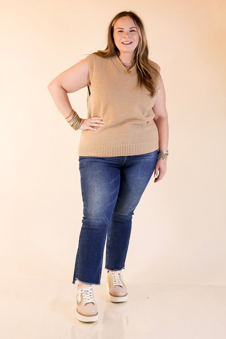 Vested Interest Knit V Neck Sweater Vest in Oatmeal Taupe