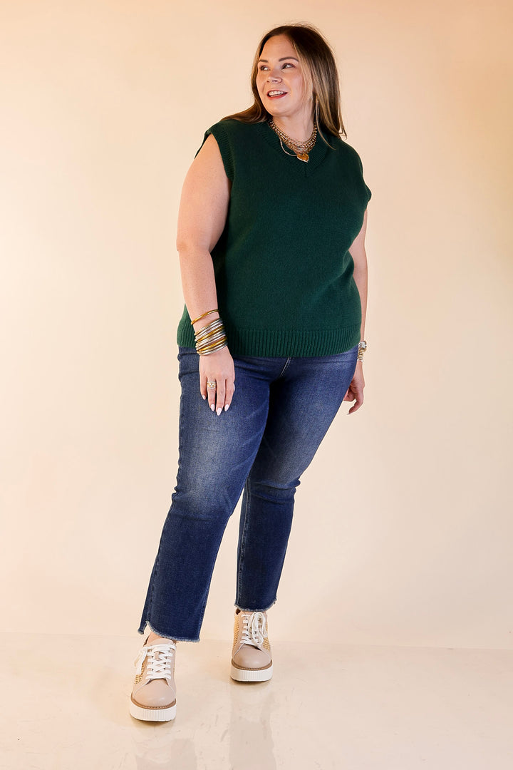 Vested Interest Knit V Neck Sweater Vest in Hunter Green