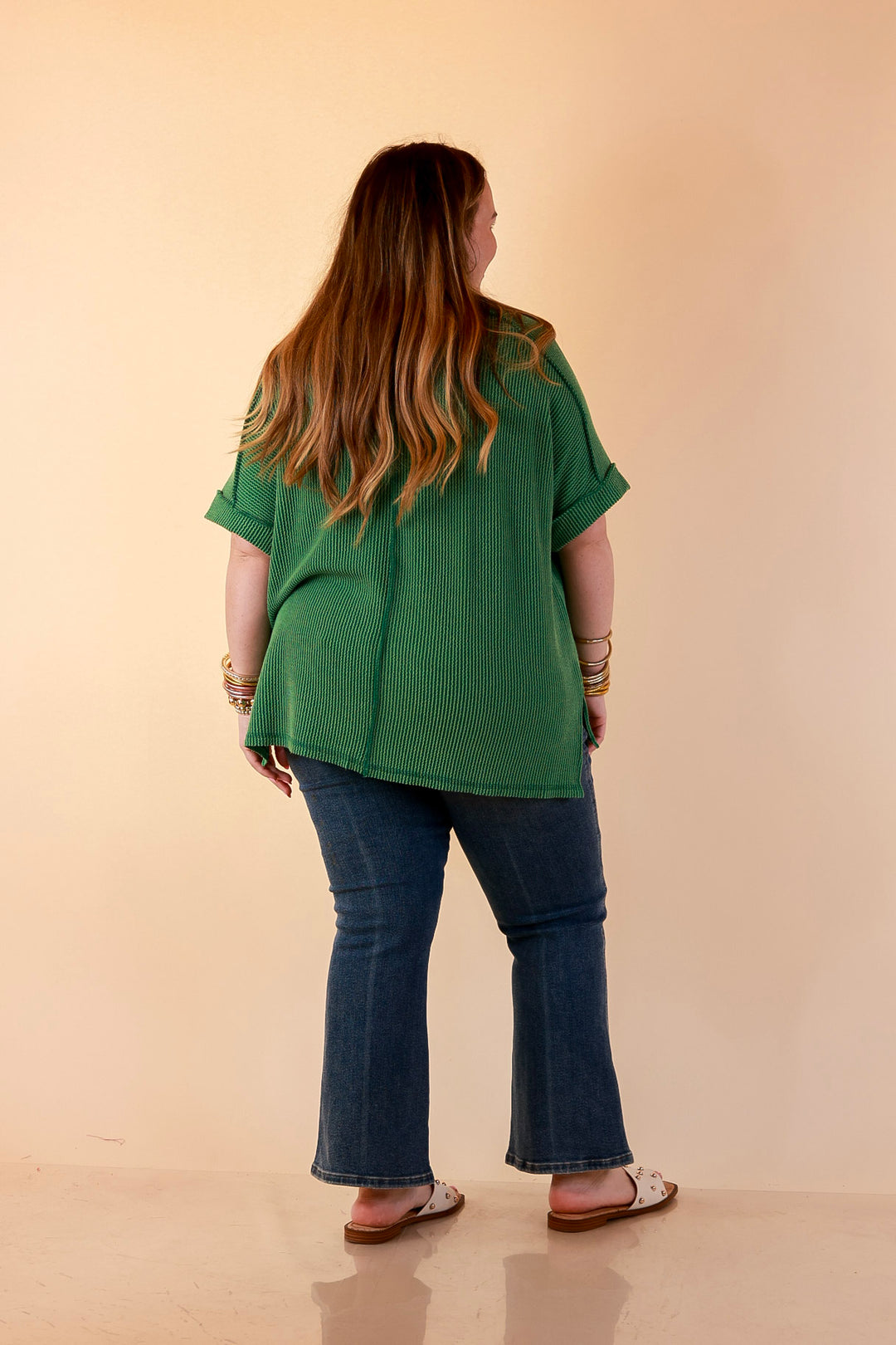 Daily Perfection Scoop Neck Short Sleeve Ribbed Top in Green
