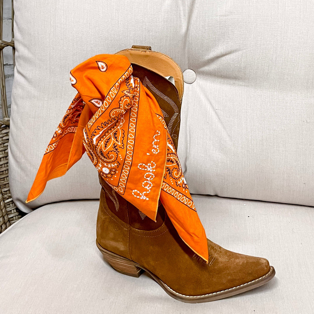 Hook'Em Embroidered Bandana in Orange