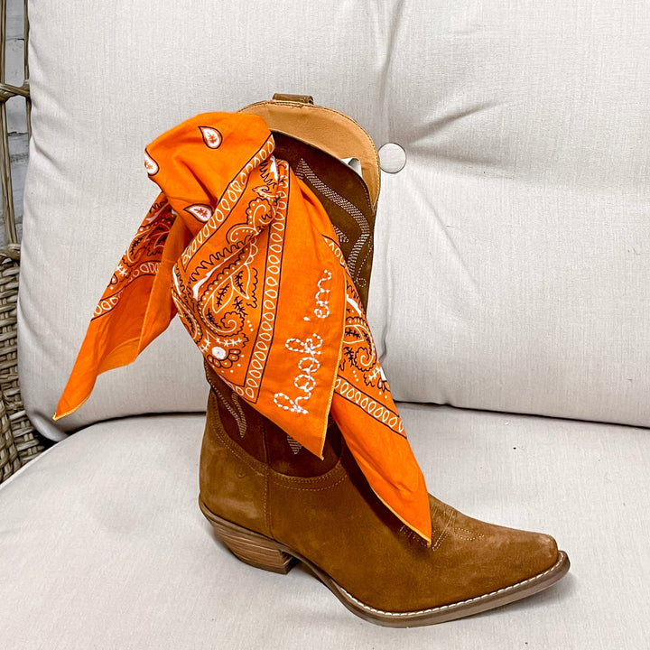 Hook'Em Embroidered Bandana in Orange
