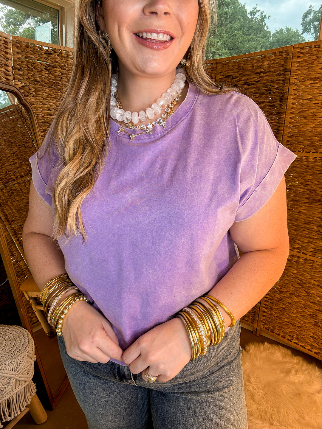Easy Chic Mineral Washed Short Sleeve Cropped Tee in Lavender Purple