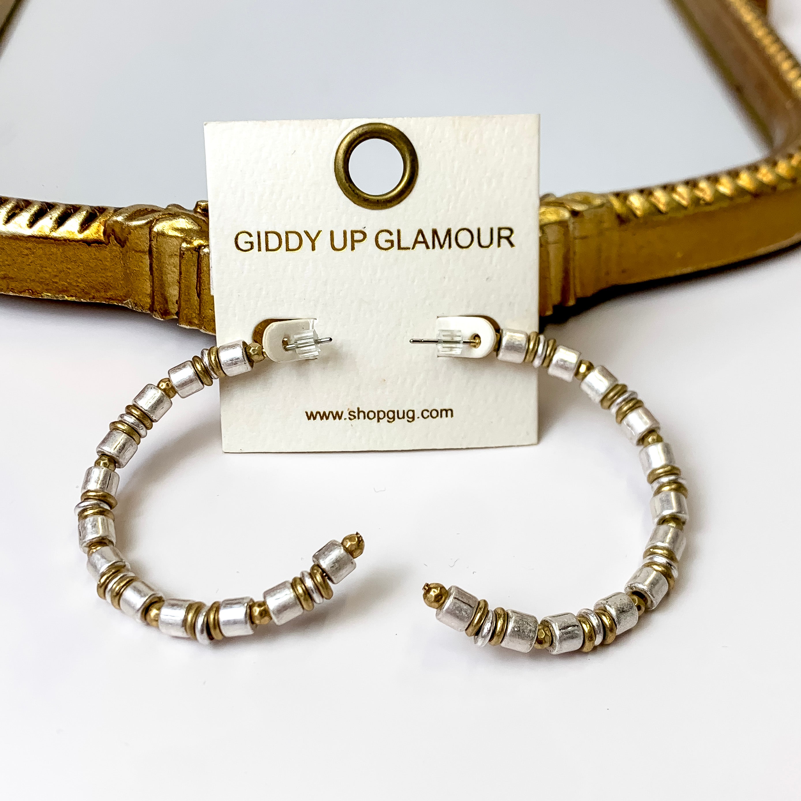 Beaded Hoop Earrings in Silver and Gold - Giddy Up Glamour Boutique