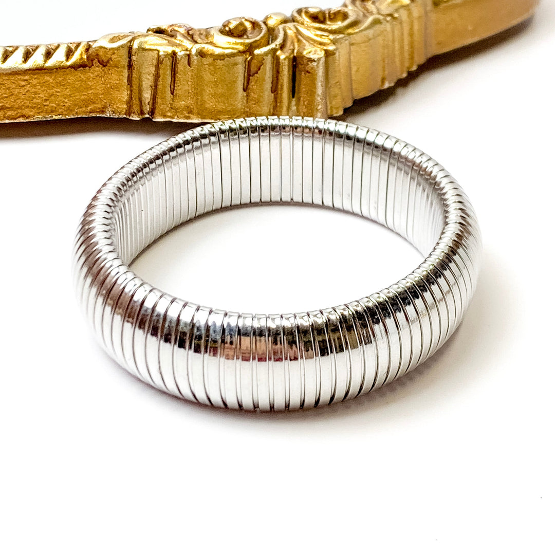 Bracha | She's Bold Chunky Bangle Bracelet in Silver Tone - Giddy Up Glamour Boutique