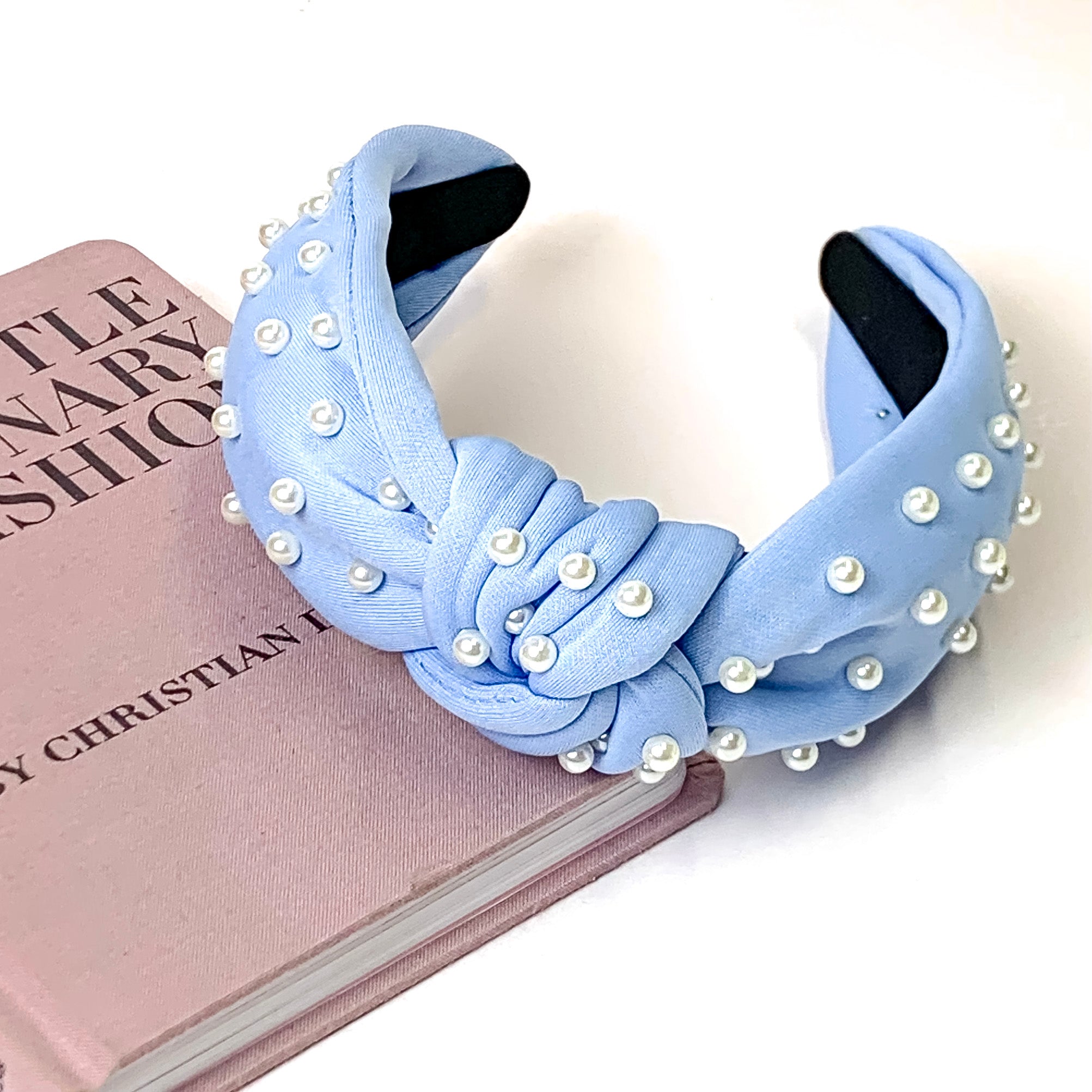 Pearl Detailed Knotted Headband in Light Blue - Giddy Up Glamour Boutique