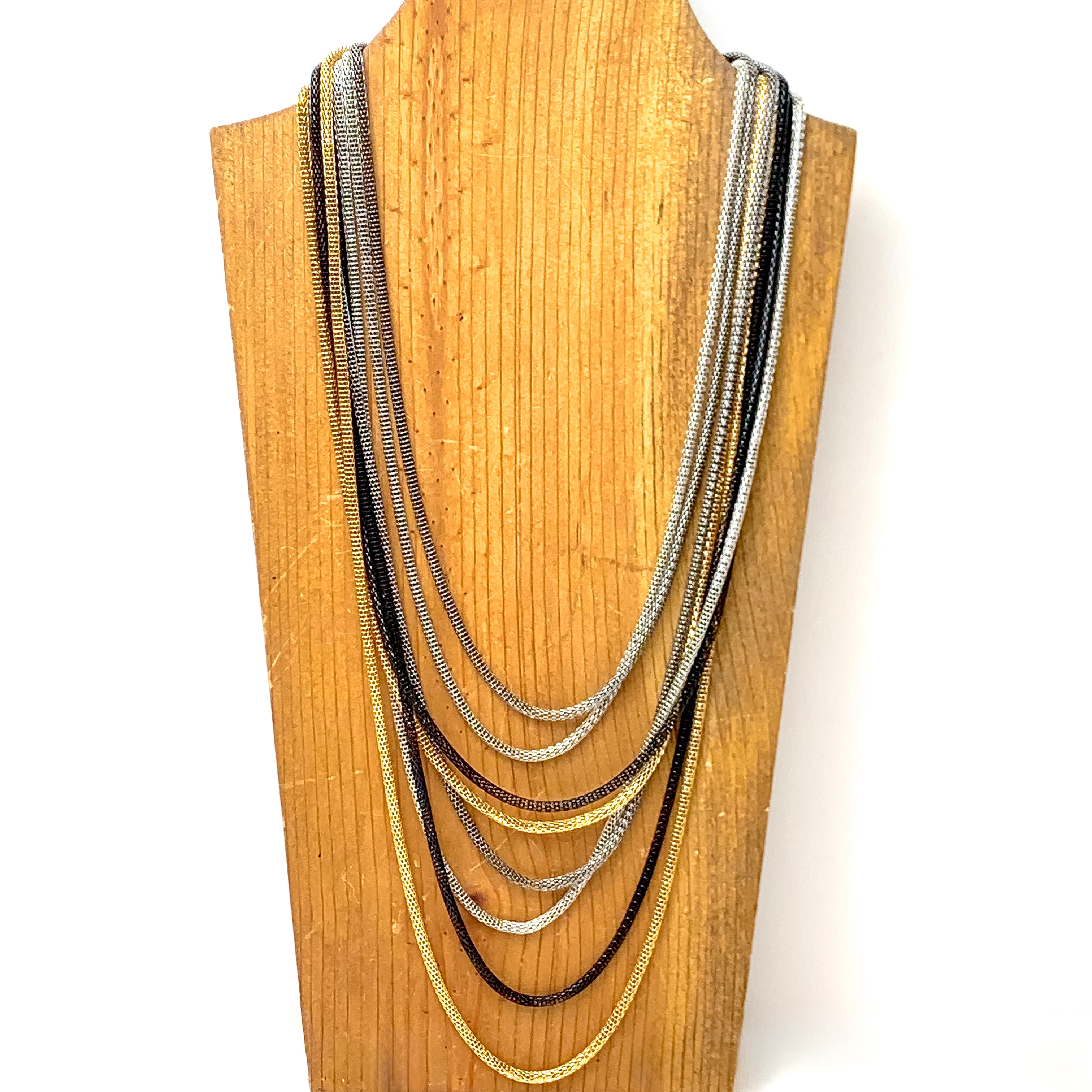 Urban Elegance Silver Tone Multistrand Mesh Chain Necklace - Giddy Up Glamour Boutique