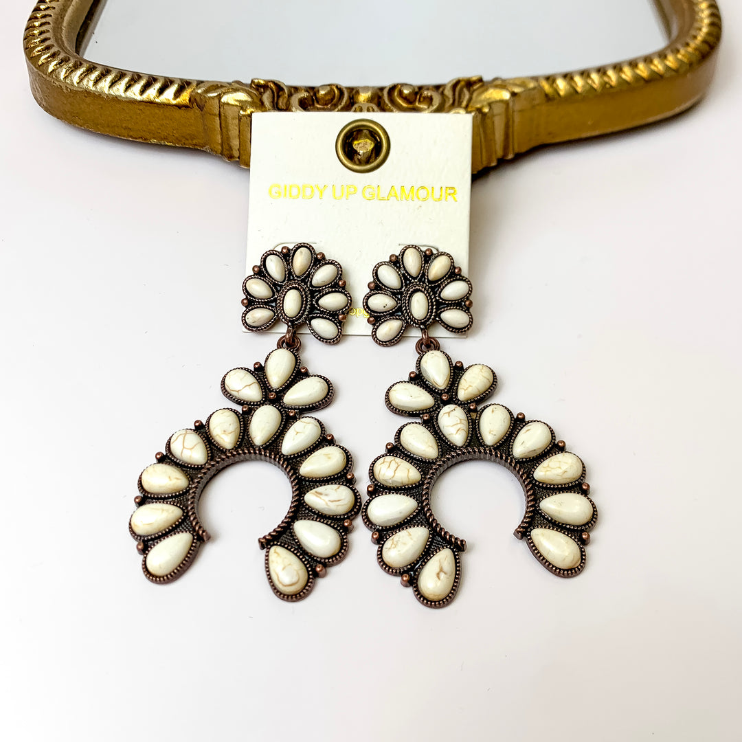 Copper Tone Faux Stone Naja Pendant Drop Earrings in Ivory - Giddy Up Glamour Boutique