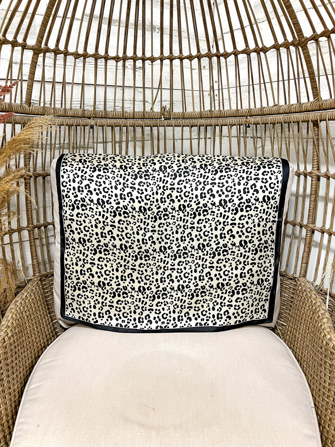 Wild Elegance Silk Feel Square Scarf in Black and Ivory Leopard Print