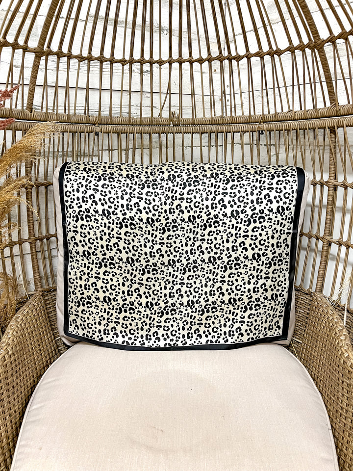 Wild Elegance Silk Feel Square Scarf in Black and Ivory Leopard Print