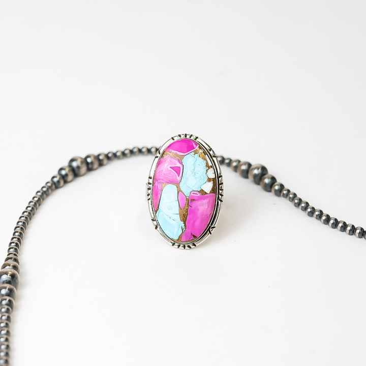 HaDa Collection | Handmade Adjustable Sterling Silver Ring with Cotton Candy Oval Stone