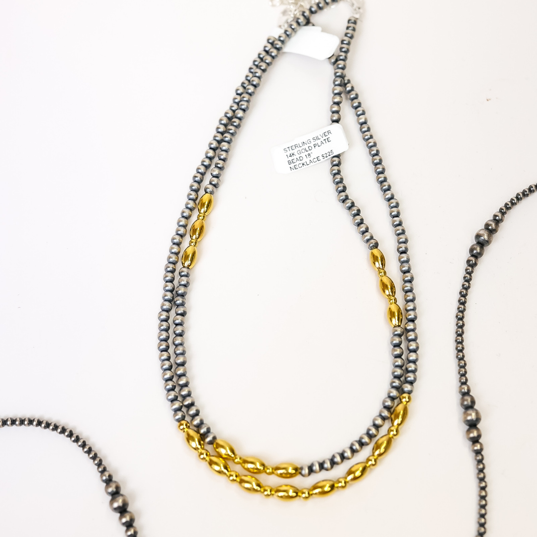 14K Gold & Sterling Silver Navajo Pearl Two Toned Necklace