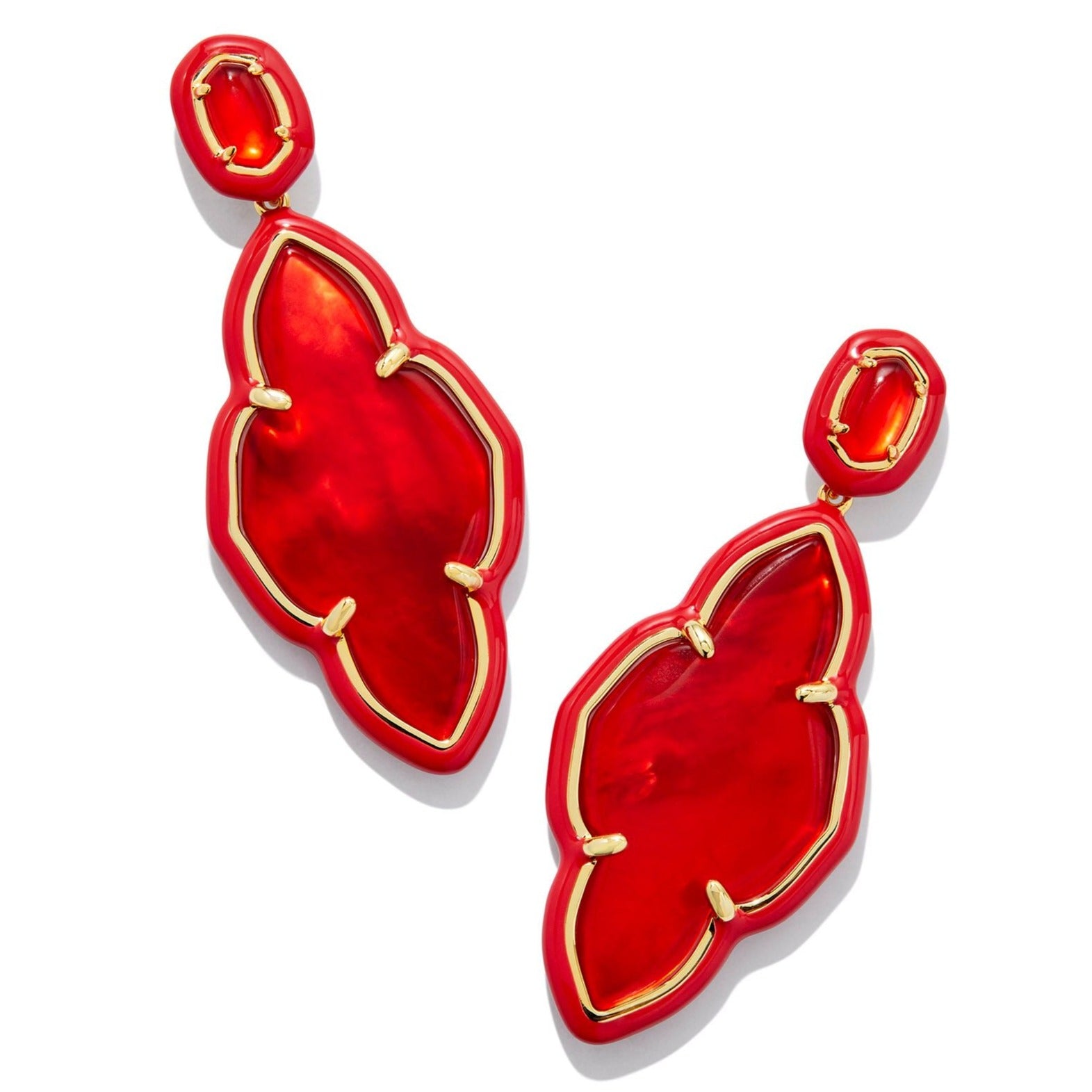 Kendra Scott | Abbie Gold Enamel Frame Statement Earrings in Red Illusion