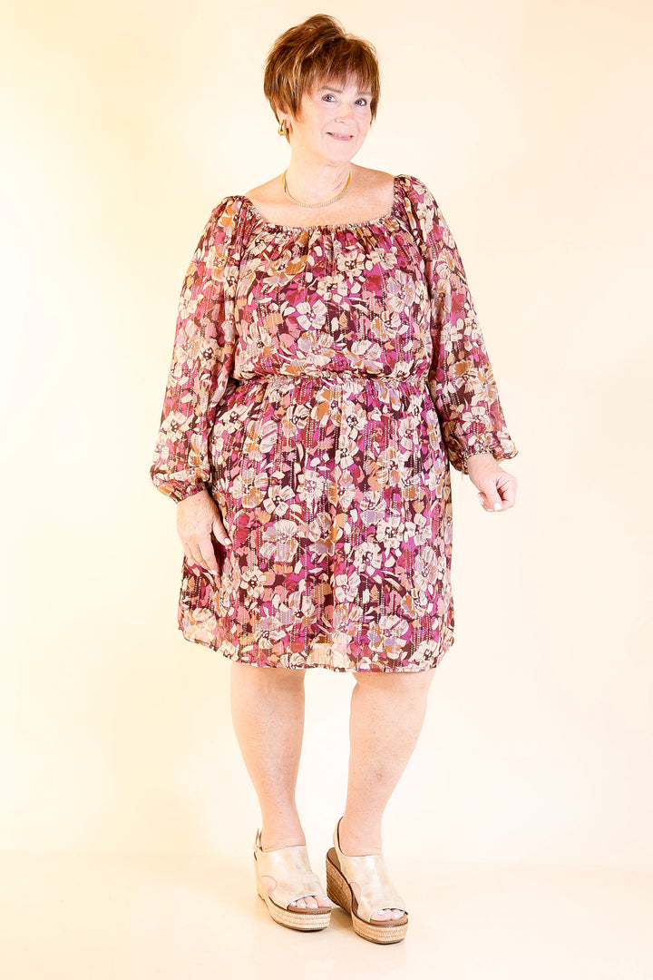 Daybreak Dreamer Floral Dress with Gold Detail in Magenta