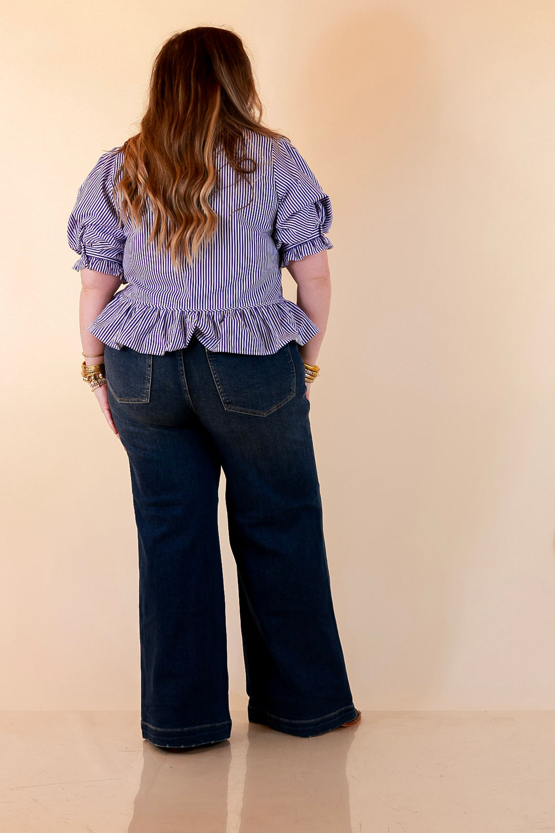 Judy Blue | Classic Companion Luxe Retro Wide Leg Jeans with Front Patch Pockets in Dark Indigo Wash