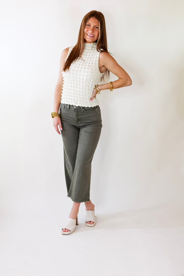 Daring Stares Mock Neck Bubble Tank Top in Ivory - Giddy Up Glamour Boutique