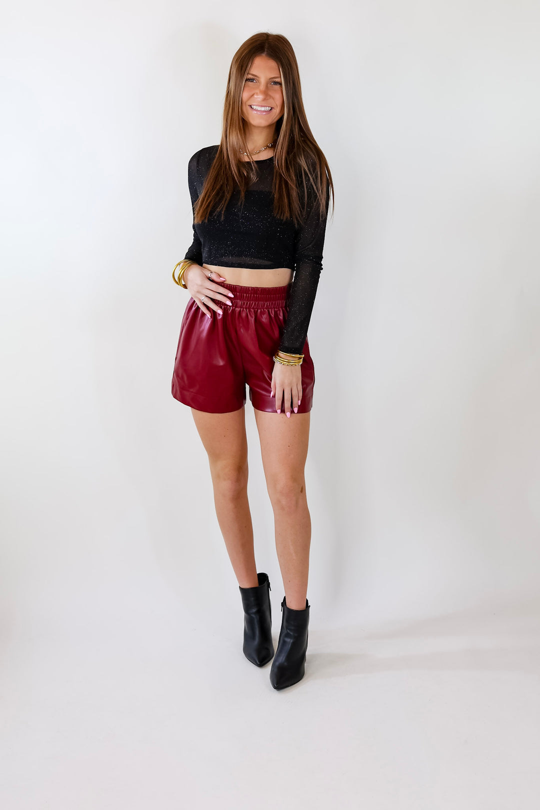 Lucky Timing Shimmery Long Sleeve Crop Top in Black - Giddy Up Glamour Boutique