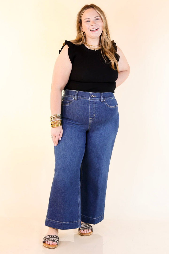 Flirty Frill Scoop Neck Top with Ruffle Sleeves in Black