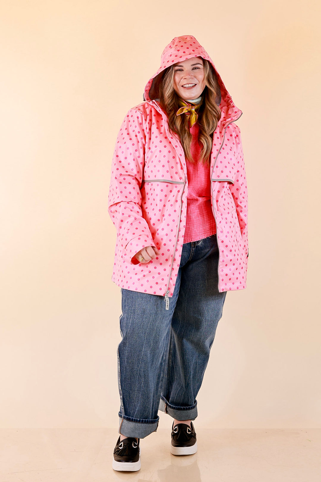 Lulu Mac | Chic Forecast Polka Dot Hooded Rain Jacket in Pink