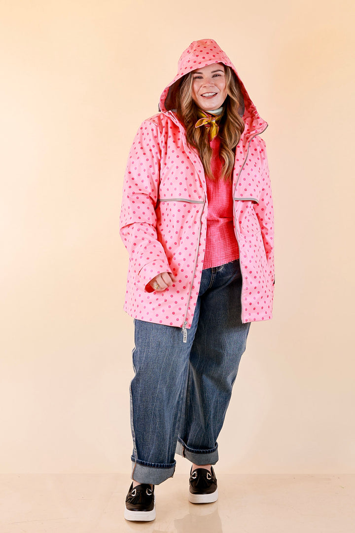 Lulu Mac | Chic Forecast Polka Dot Hooded Rain Jacket in Pink