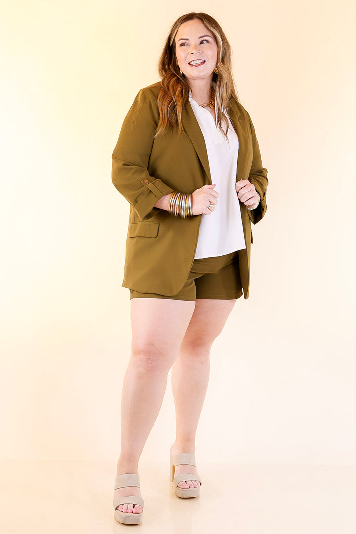 Fine Like Wine 3/4 Sleeve Blazer in Olive Green