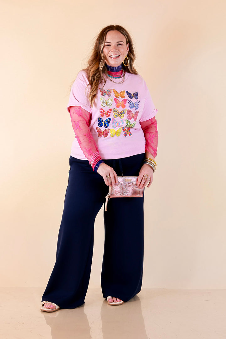Butterfly Season Multi Print Butterflies Short Sleeve Graphic Tee in Light Pink