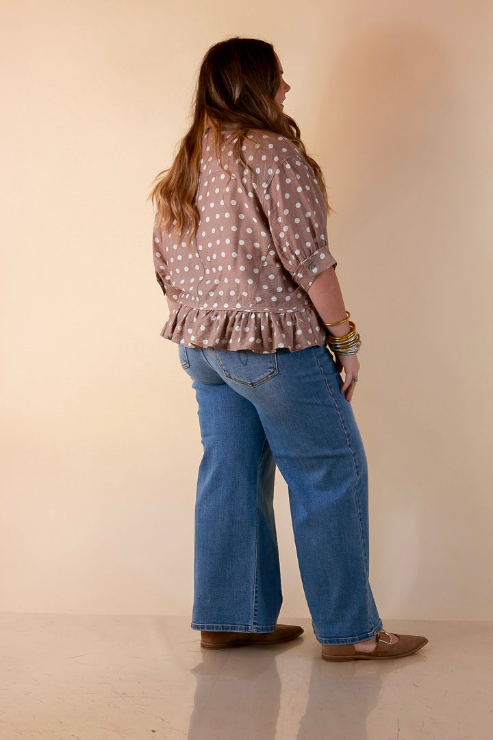Judy Blue | Blue Skies Ahead Ankle Length Cropped Wide Leg Claudia Denim Jeans in Medium Blue Wash