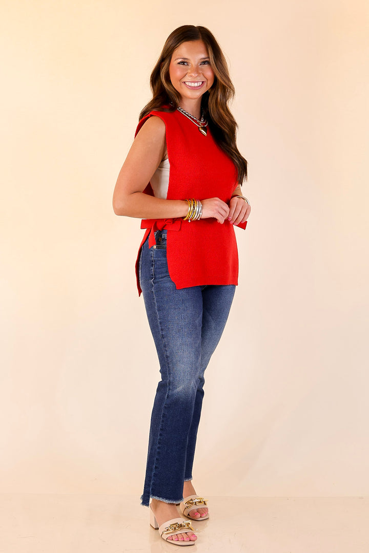 Tied and True Knit Sweater with Side Ties in Red