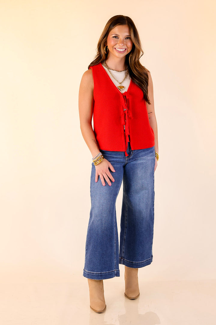 Main Attraction Bow Tie Front Sweater Vest in Red