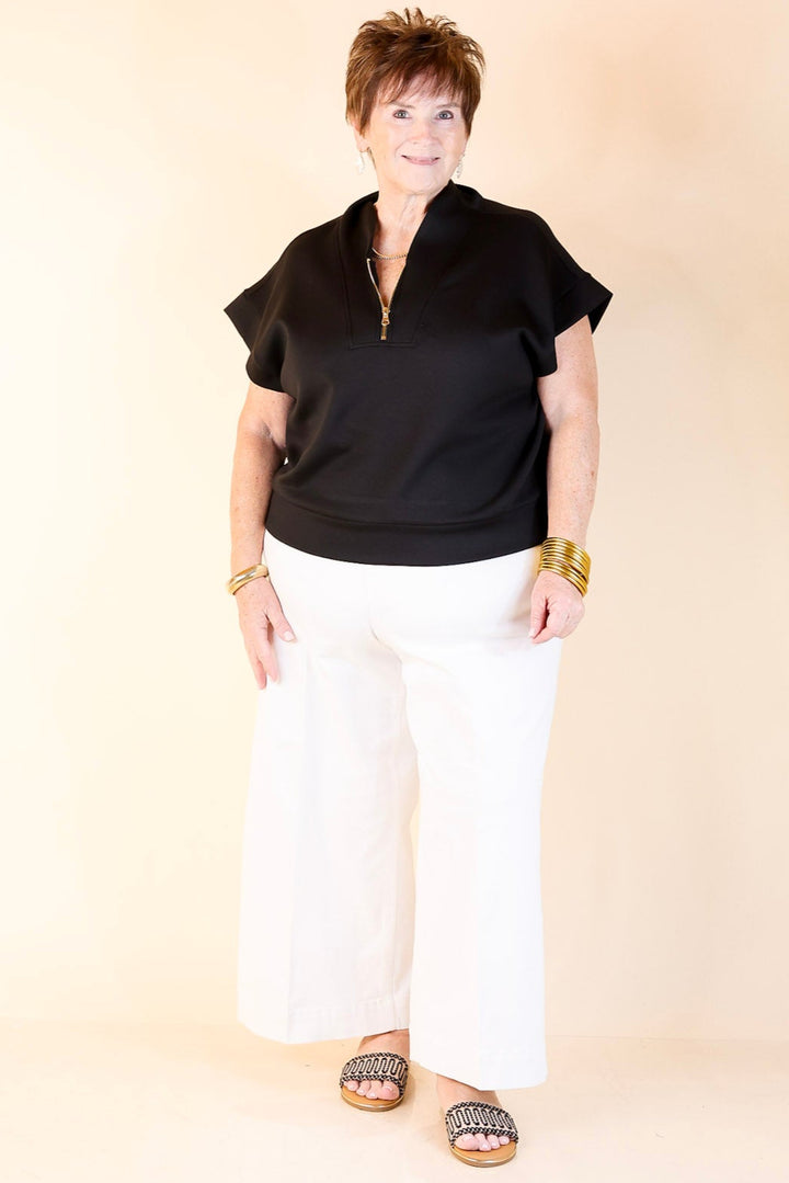 Top Priority Half Zip Collared Scuba Top in Black