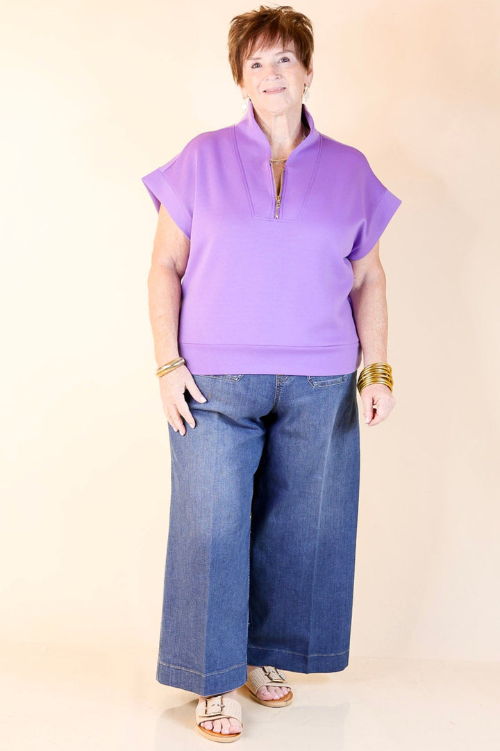 Top Priority Half Zip Collared Scuba Top in Lavender Purple