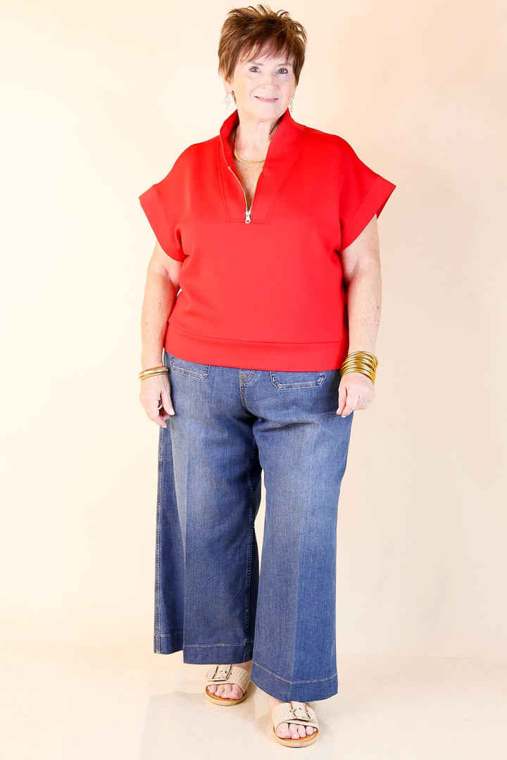 Top Priority Half Zip Collared Scuba Top in Red
