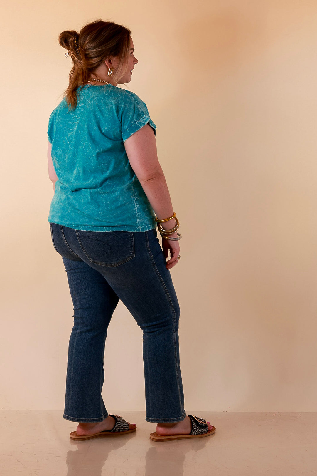 Chic Made Easy Short Sleeve Shirt in Teal Blue