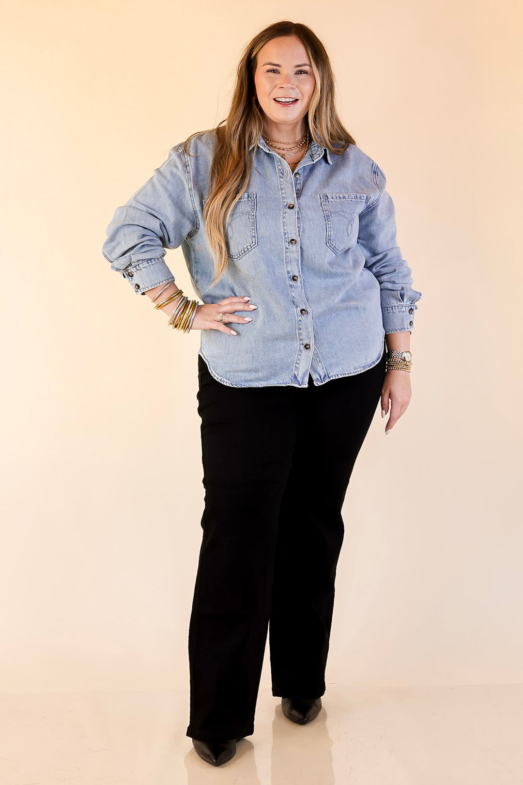 Judy Blue | True Essential Denim Button Up Shirt in Medium Wash