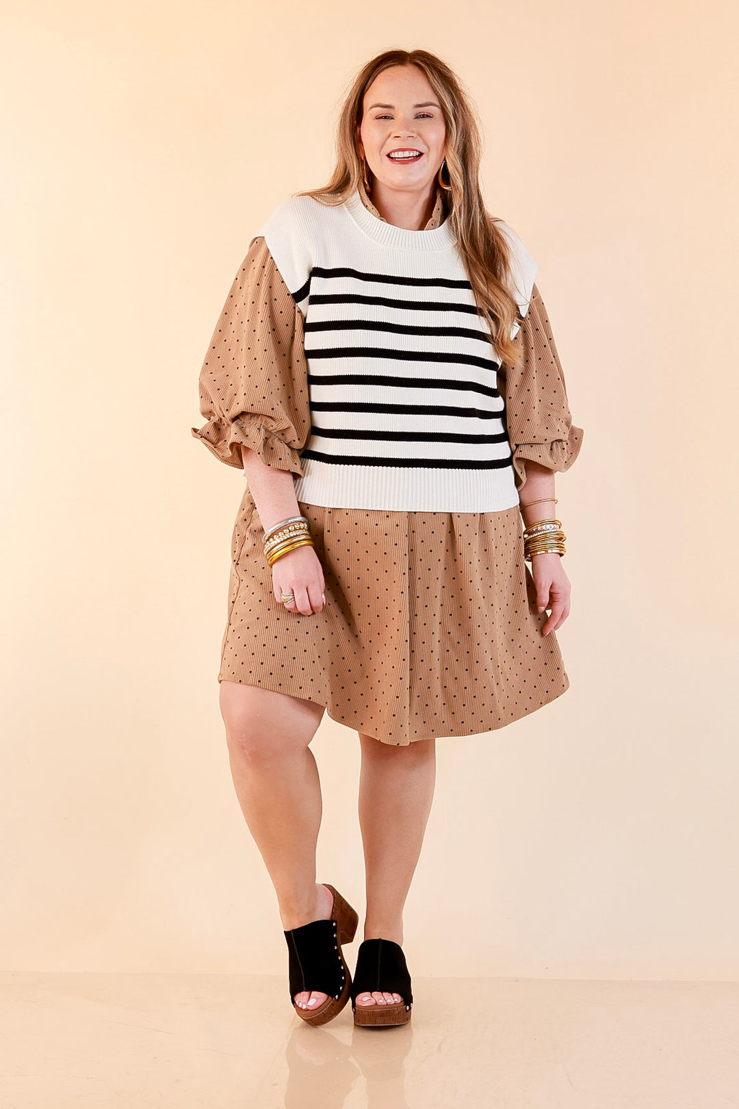 Stripe Things Up Drop Shoulder Knit Sweater in White with Black Stripes