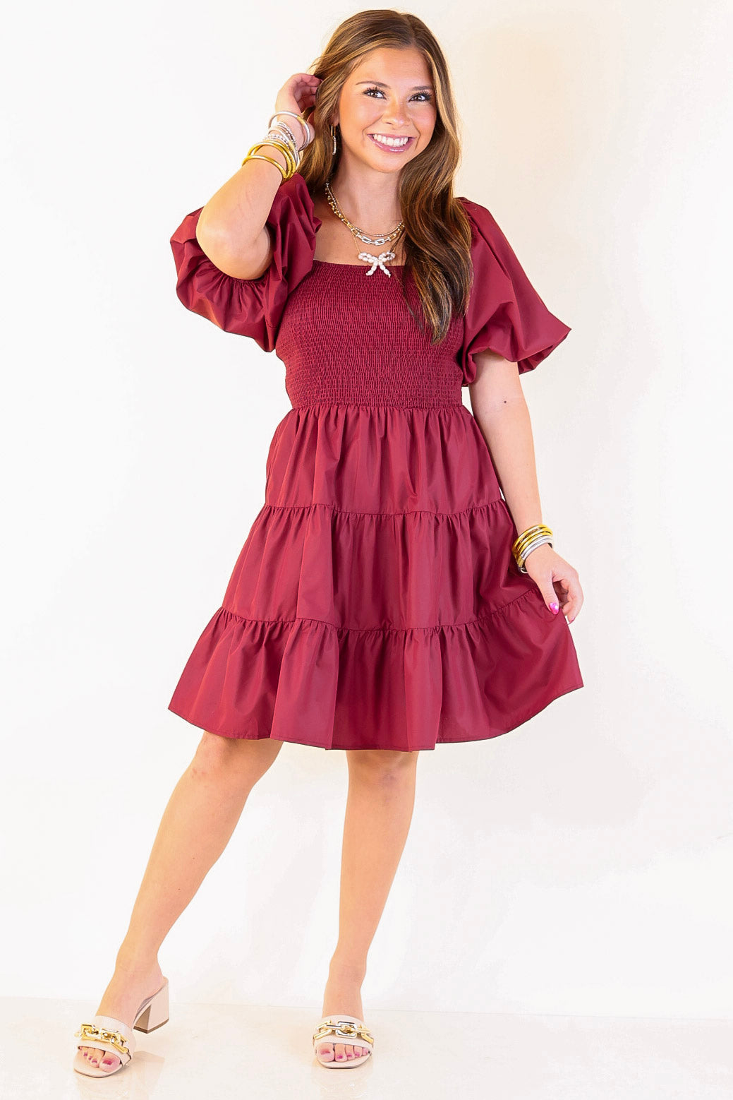 Trust Me Balloon Sleeve Dress in Maroon
