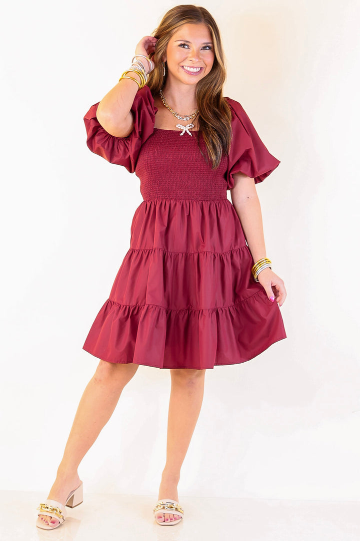 Trust Me Balloon Sleeve Dress in Maroon